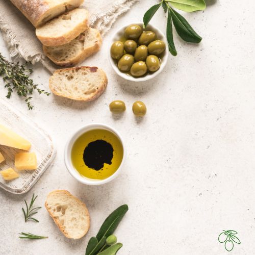 Photo of table with bread and olives